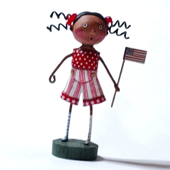 Lori Mitchell Patriotic American Dream Girl with Curls and Flag - Picture 1 of 5